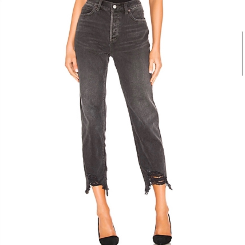 Free People Black Chewed Up Midrise Straight Jean